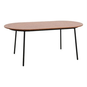 LeisureMod Tule 71&quot Oval Dining Table with Wood Top and Steel Legs Walnut