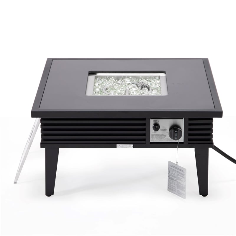 Leisuremod Walbrooke Square Patio Fire Pit Table with Aluminum Slats Frame Black