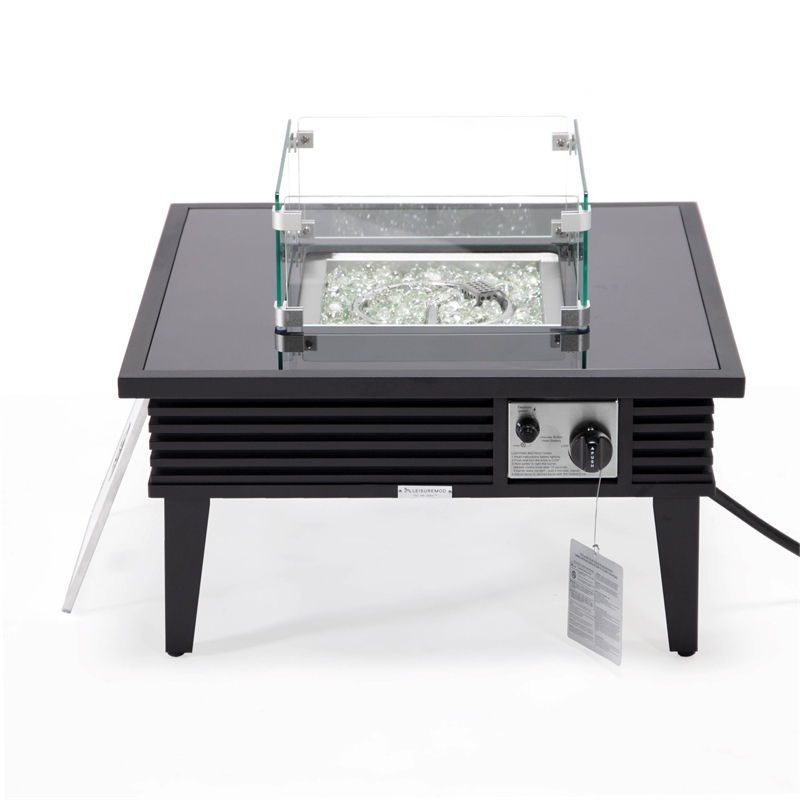 Leisuremod Walbrooke Square Patio Fire Pit Table with Aluminum Slats Frame Black