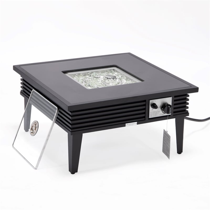 Leisuremod Walbrooke Square Patio Fire Pit Table with Aluminum Slats Frame Black