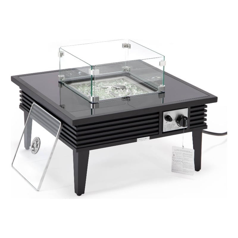 Leisuremod Walbrooke Square Patio Fire Pit Table with Aluminum Slats Frame Black