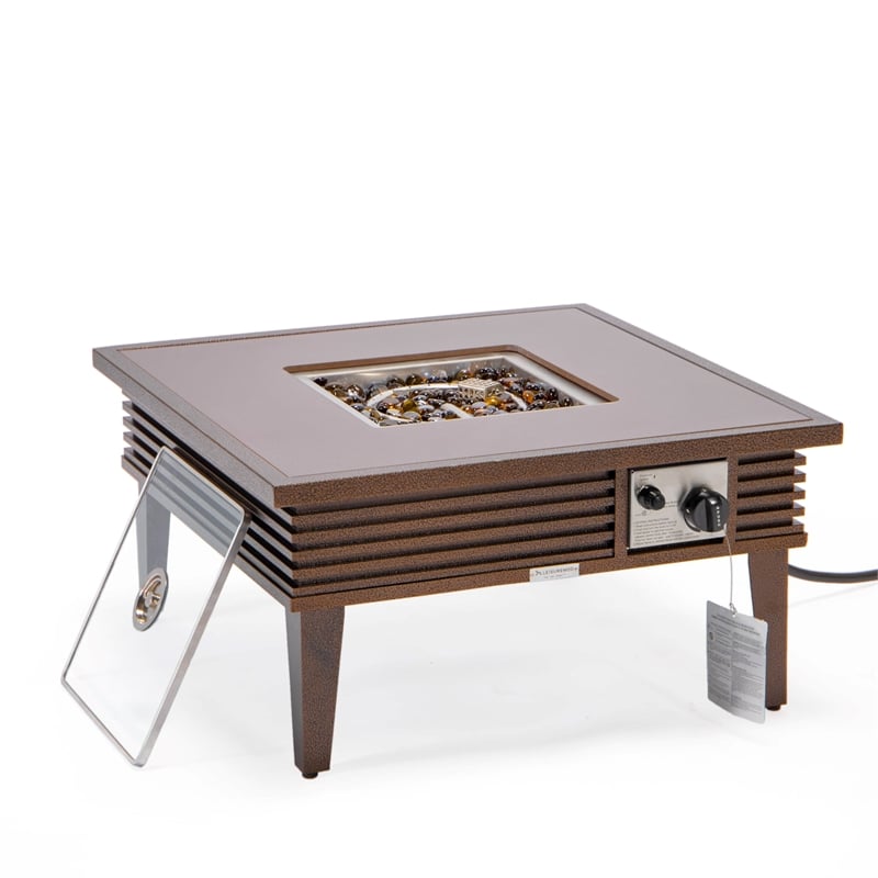 Leisuremod Walbrooke Square Patio Fire Pit Table with Aluminum Slats Frame Brown