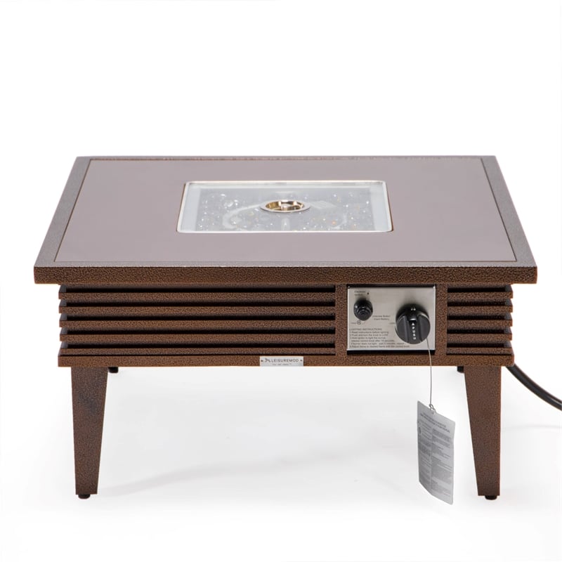Leisuremod Walbrooke Square Patio Fire Pit Table with Aluminum Slats Frame Brown