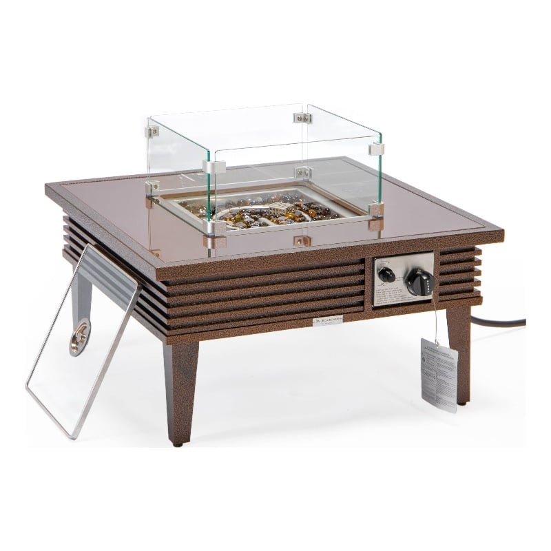 Leisuremod Walbrooke Square Patio Fire Pit Table with Aluminum Slats Frame Brown
