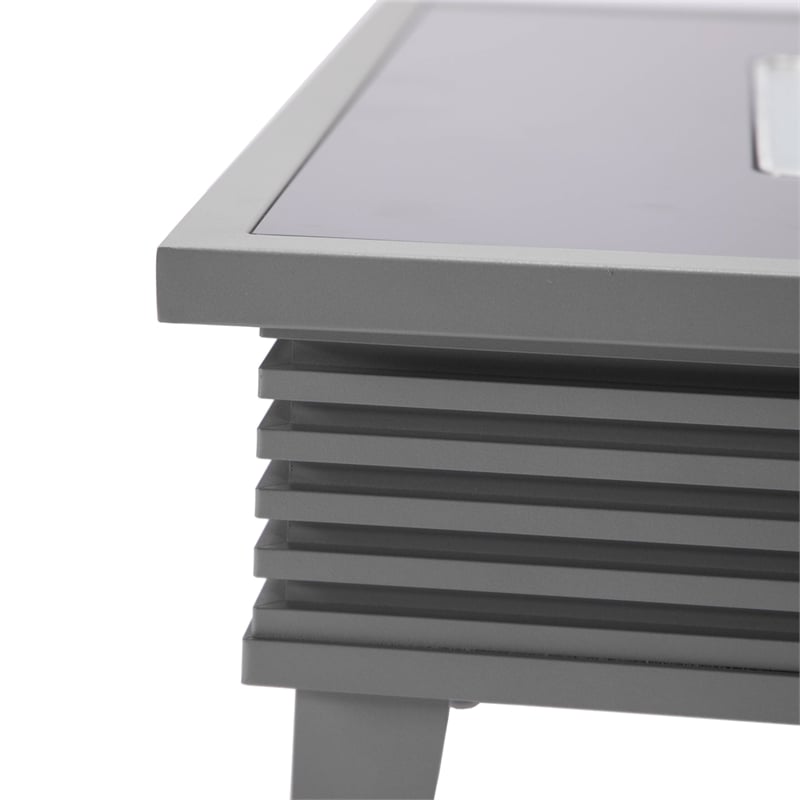 Leisuremod Walbrooke Square Patio Fire Pit Table with Aluminum Slats Frame Gray