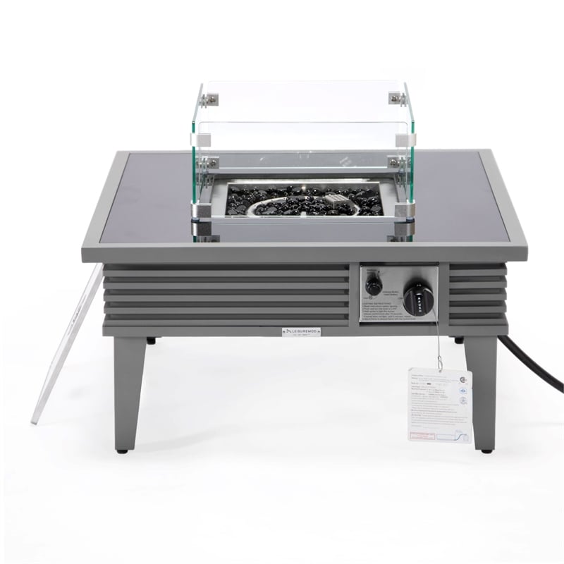 Leisuremod Walbrooke Square Patio Fire Pit Table with Aluminum Slats Frame Gray