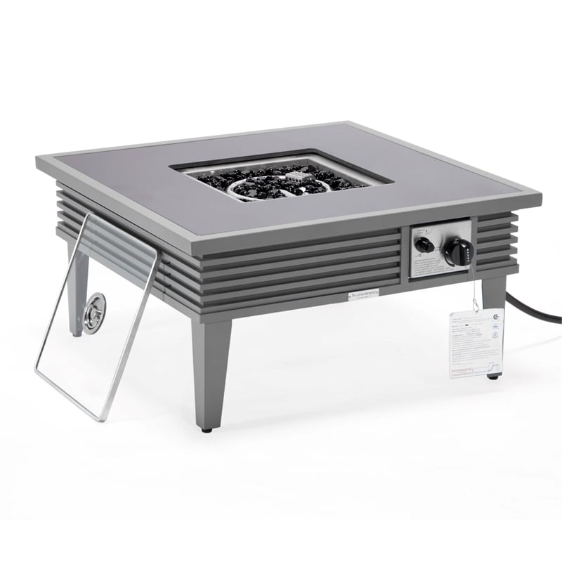 Leisuremod Walbrooke Square Patio Fire Pit Table with Aluminum Slats Frame Gray