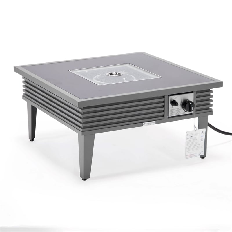 Leisuremod Walbrooke Square Patio Fire Pit Table with Aluminum Slats Frame Gray