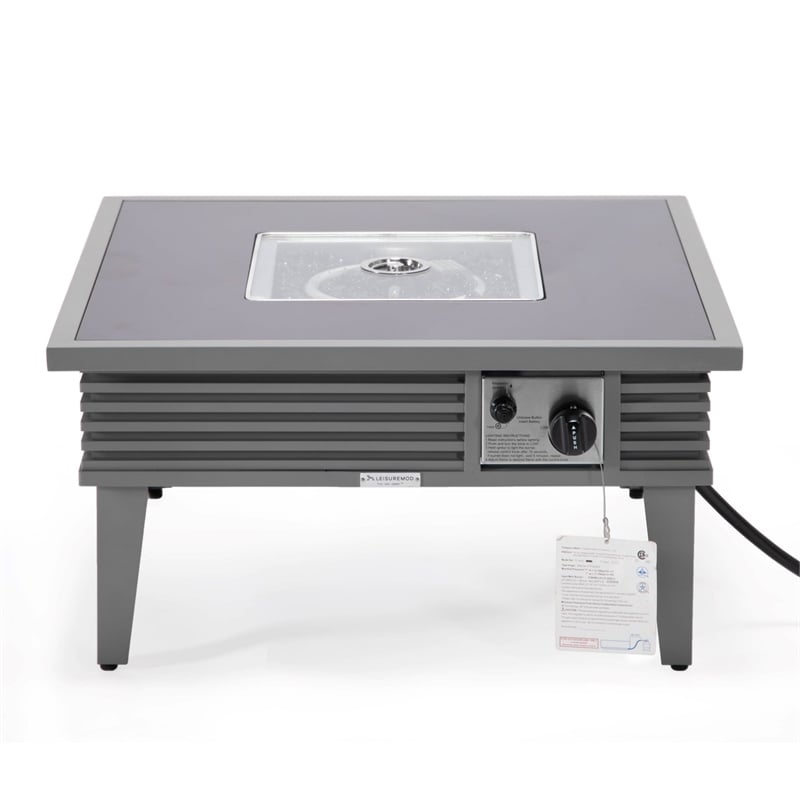Leisuremod Walbrooke Square Patio Fire Pit Table with Aluminum Slats Frame Gray