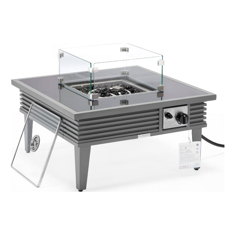 Leisuremod Walbrooke Square Patio Fire Pit Table with Aluminum Slats Frame Gray