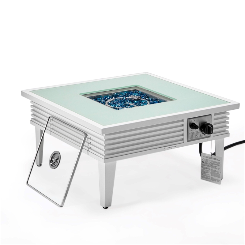 Leisuremod Walbrooke Square Patio Fire Pit Table with Aluminum Slats Frame White