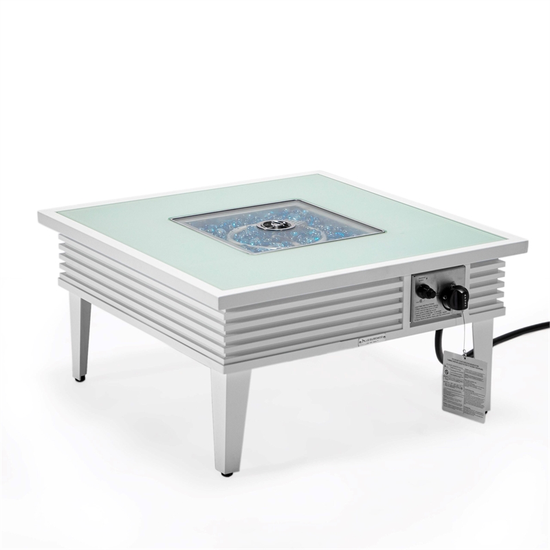 Leisuremod Walbrooke Square Patio Fire Pit Table with Aluminum Slats Frame White