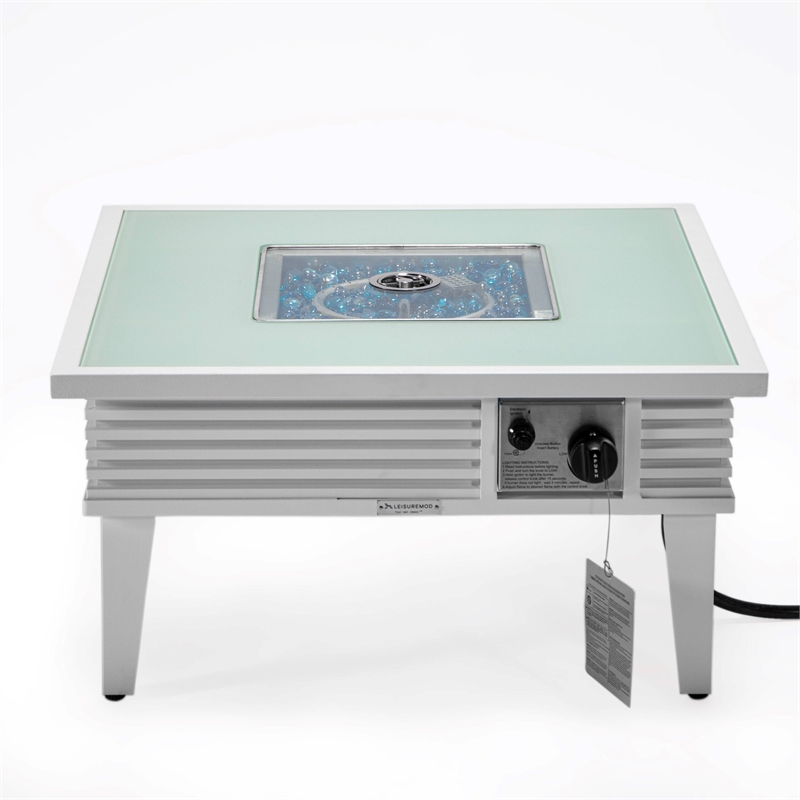 Leisuremod Walbrooke Square Patio Fire Pit Table with Aluminum Slats Frame White