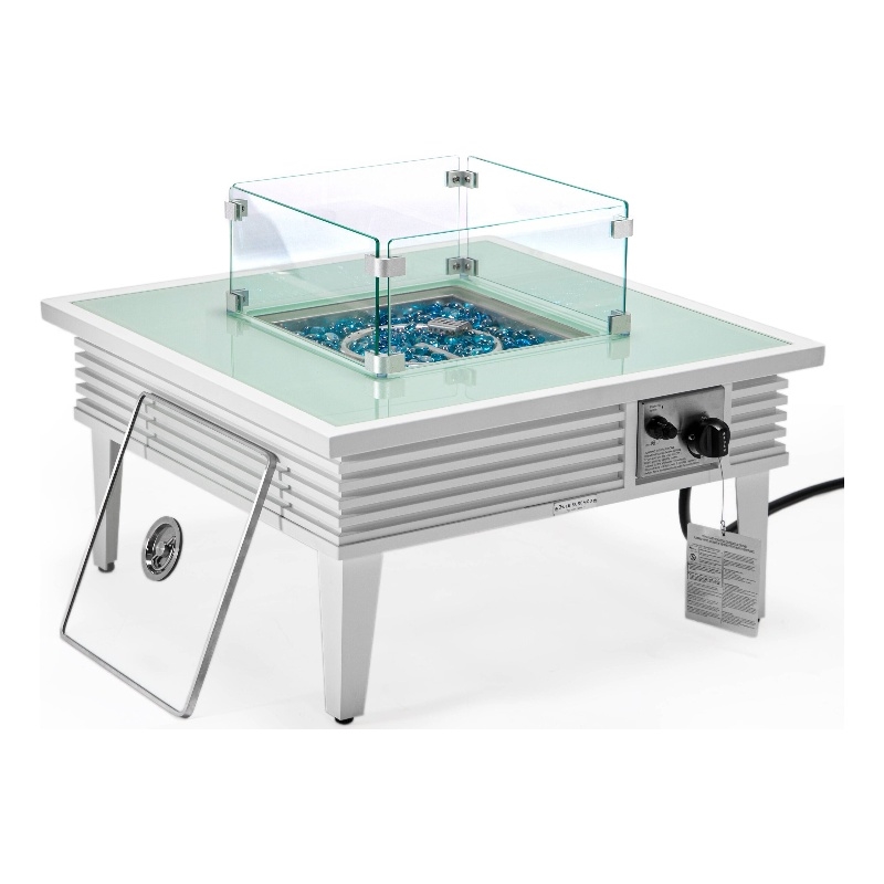 Leisuremod Walbrooke Square Patio Fire Pit Table with Aluminum Slats Frame White