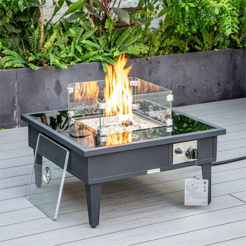 Leisuremod Walbrooke Square Patio Fire Pit Table with Aluminum Frame Black