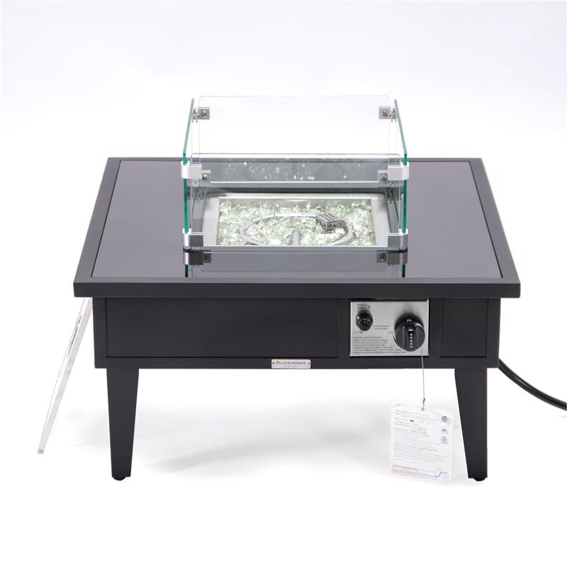Leisuremod Walbrooke Square Patio Fire Pit Table with Aluminum Frame Black