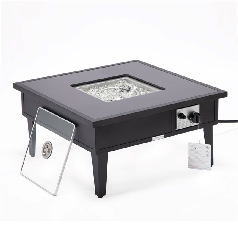 Leisuremod Walbrooke Square Patio Fire Pit Table with Aluminum Frame Black