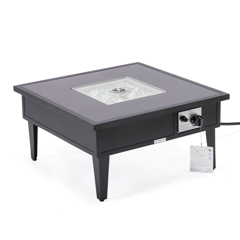Leisuremod Walbrooke Square Patio Fire Pit Table with Aluminum Frame Black