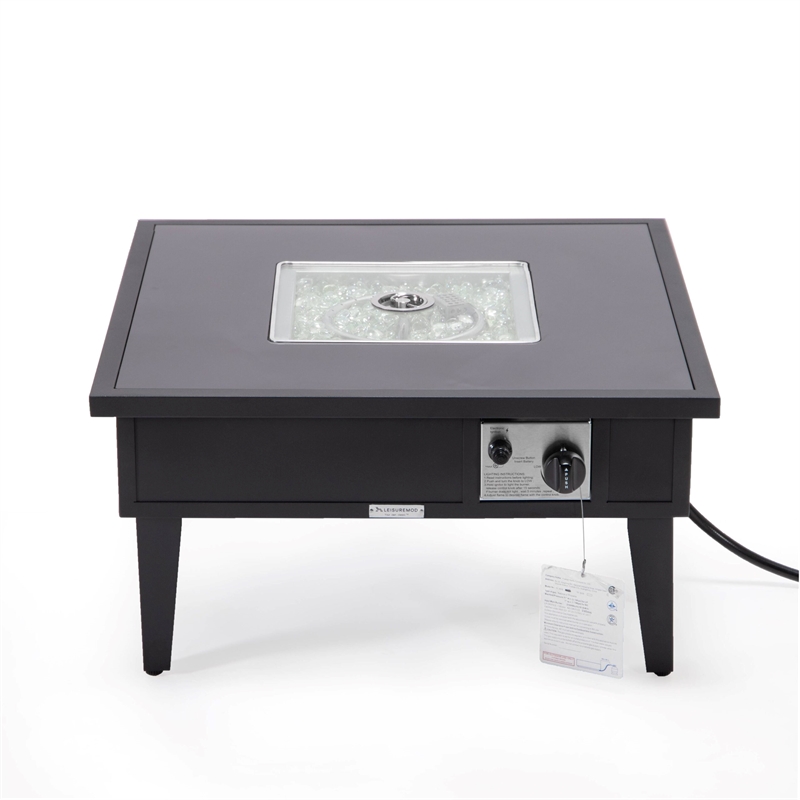 Leisuremod Walbrooke Square Patio Fire Pit Table with Aluminum Frame Black