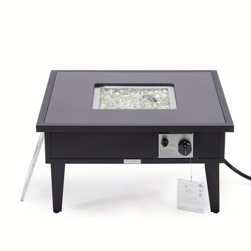 Leisuremod Walbrooke Square Patio Fire Pit Table with Aluminum Frame Black