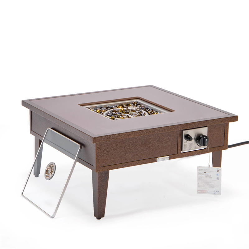 Leisuremod Walbrooke Square Patio Fire Pit Table with Aluminum Frame Brown