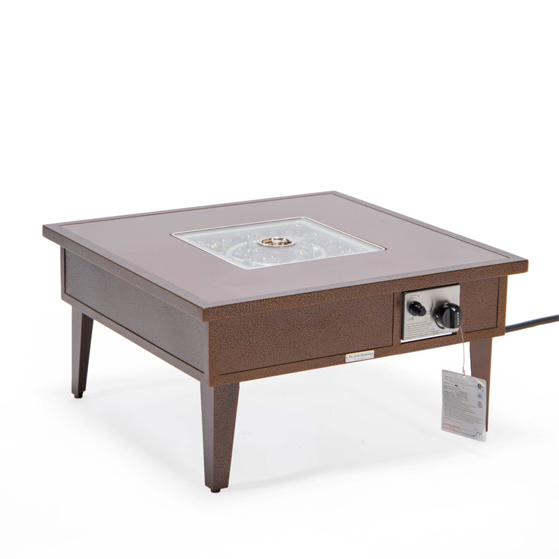 Leisuremod Walbrooke Square Patio Fire Pit Table with Aluminum Frame Brown