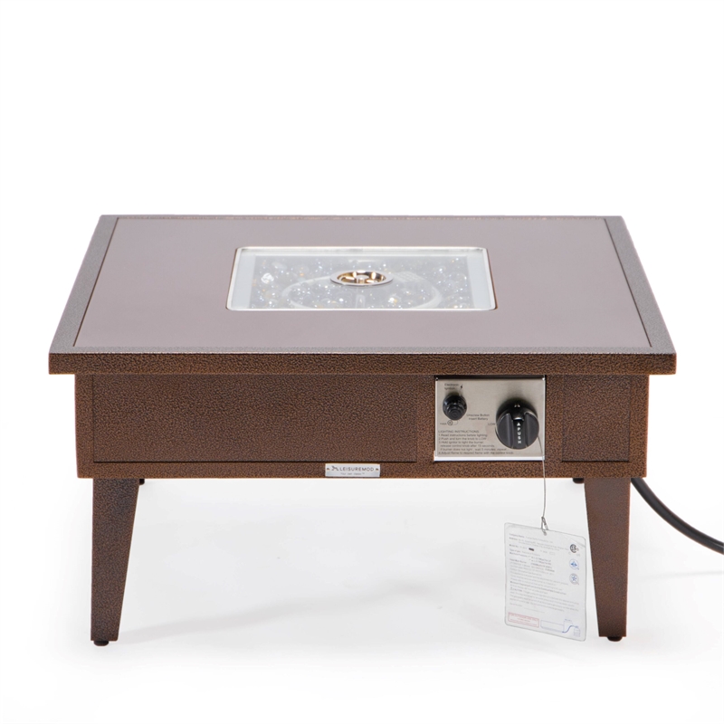 Leisuremod Walbrooke Square Patio Fire Pit Table with Aluminum Frame Brown