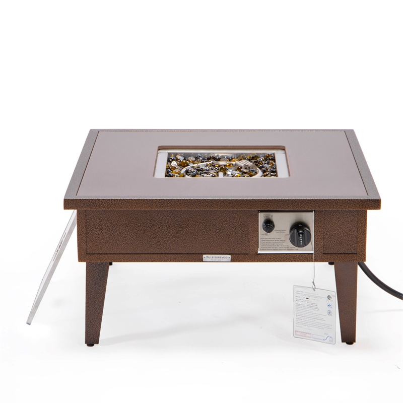 Leisuremod Walbrooke Square Patio Fire Pit Table with Aluminum Frame Brown