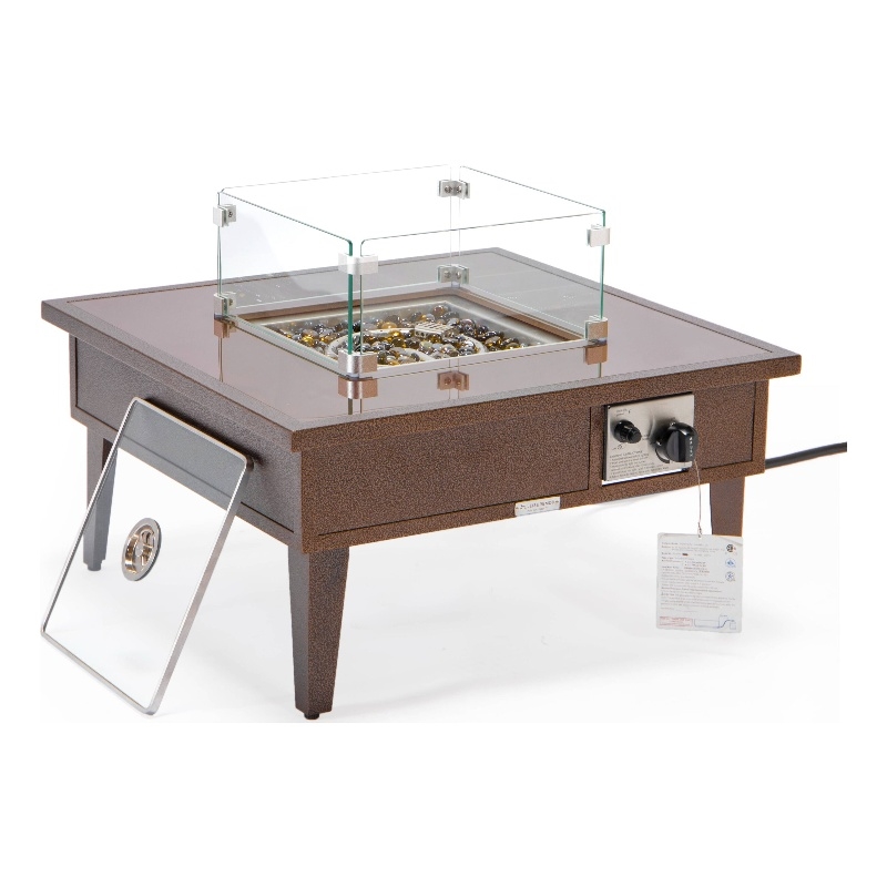 Leisuremod Walbrooke Square Patio Fire Pit Table with Aluminum Frame Brown