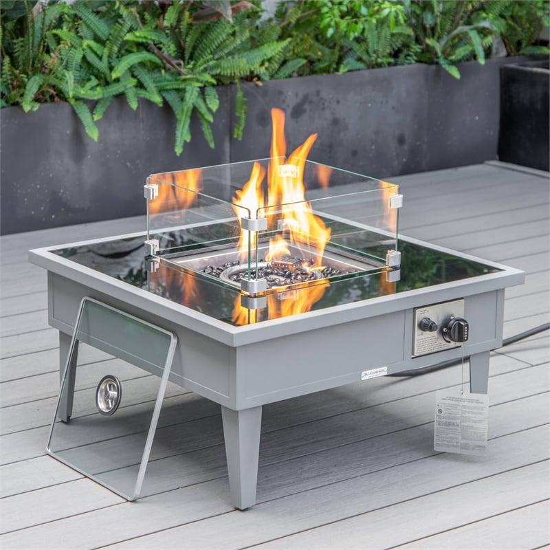 Leisuremod Walbrooke Square Patio Fire Pit Table with Aluminum Frame Gray