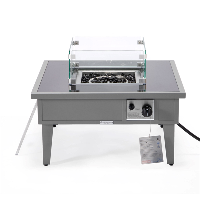 Leisuremod Walbrooke Square Patio Fire Pit Table with Aluminum Frame Gray