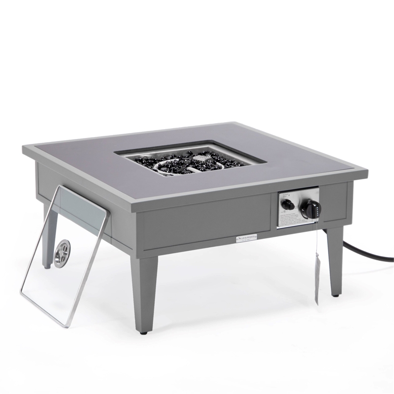 Leisuremod Walbrooke Square Patio Fire Pit Table with Aluminum Frame Gray