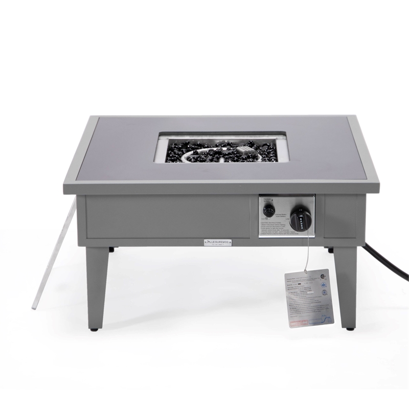 Leisuremod Walbrooke Square Patio Fire Pit Table with Aluminum Frame Gray