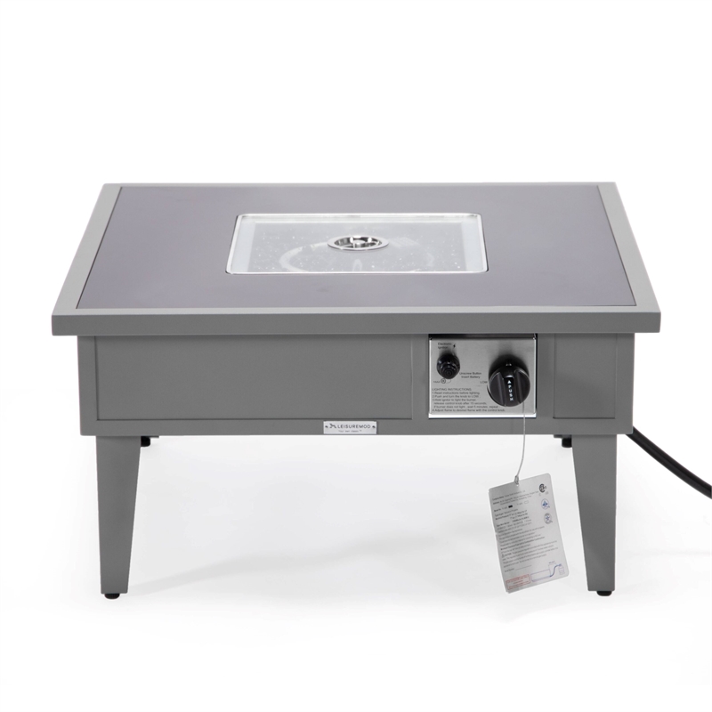 Leisuremod Walbrooke Square Patio Fire Pit Table with Aluminum Frame Gray