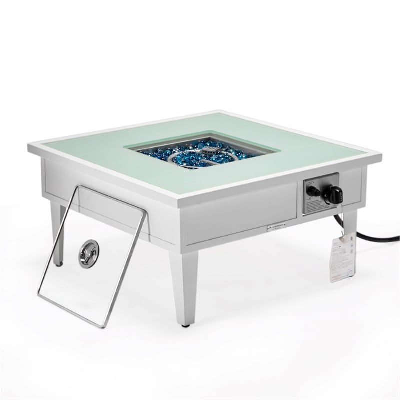 Leisuremod Walbrooke Square Patio Fire Pit Table with Aluminum Frame White