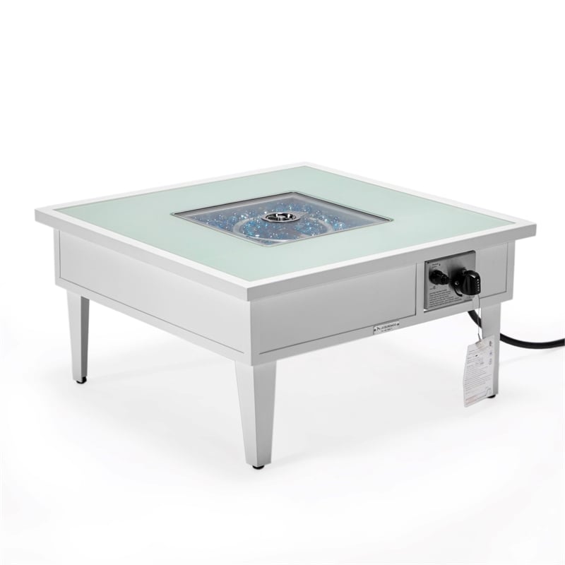 Leisuremod Walbrooke Square Patio Fire Pit Table with Aluminum Frame White