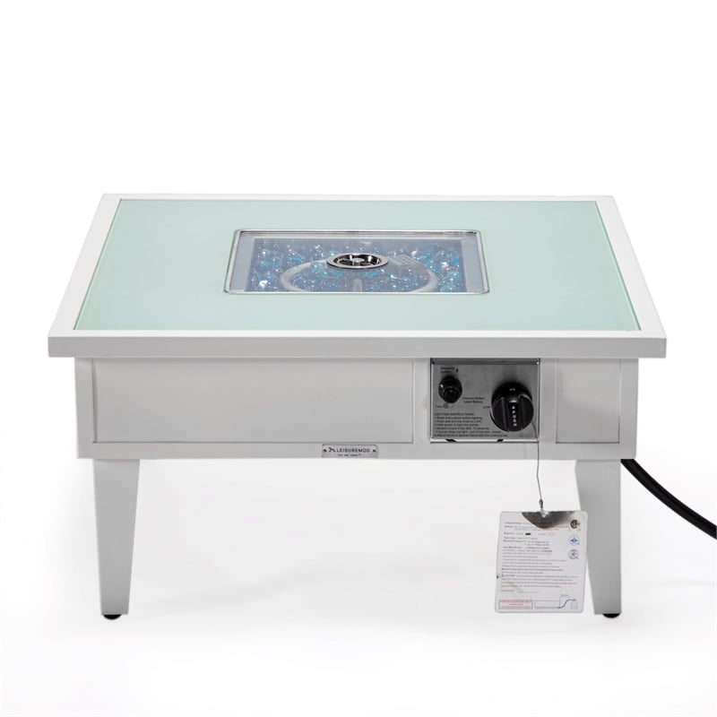 Leisuremod Walbrooke Square Patio Fire Pit Table with Aluminum Frame White