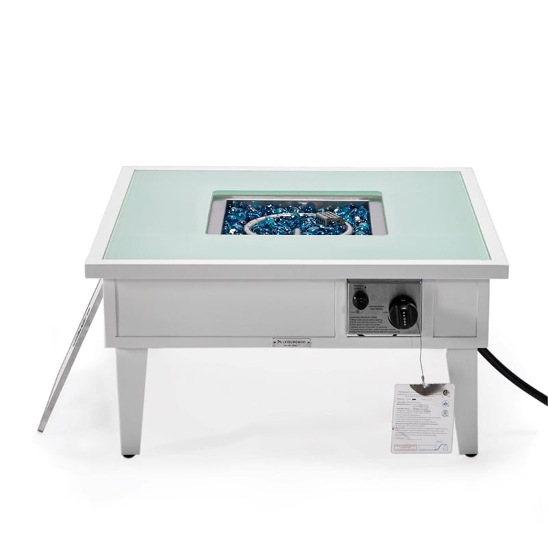 Leisuremod Walbrooke Square Patio Fire Pit Table with Aluminum Frame White