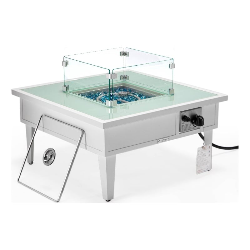 Leisuremod Walbrooke Square Patio Fire Pit Table with Aluminum Frame White