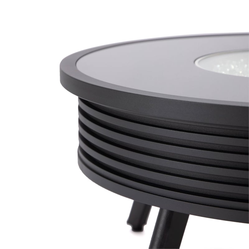 Leisuremod Walbrooke Round Patio Fire Pit Table with Aluminum Slats Frame Black