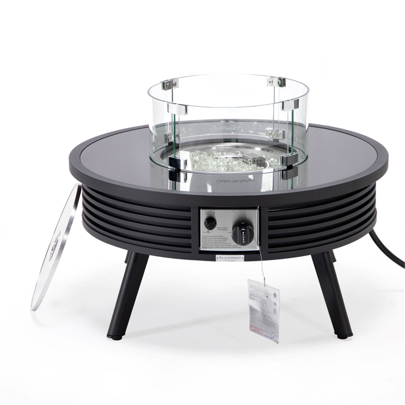 Leisuremod Walbrooke Round Patio Fire Pit Table with Aluminum Slats Frame Black