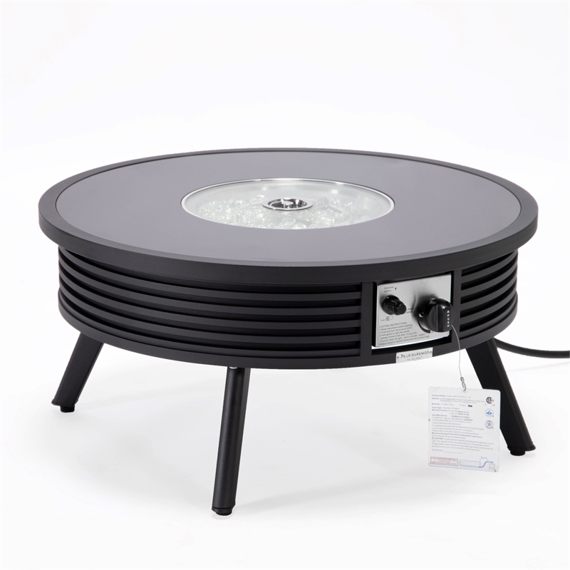 Leisuremod Walbrooke Round Patio Fire Pit Table with Aluminum Slats Frame Black