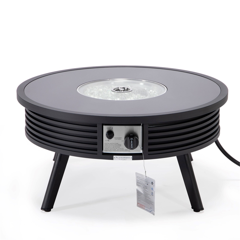 Leisuremod Walbrooke Round Patio Fire Pit Table with Aluminum Slats Frame Black
