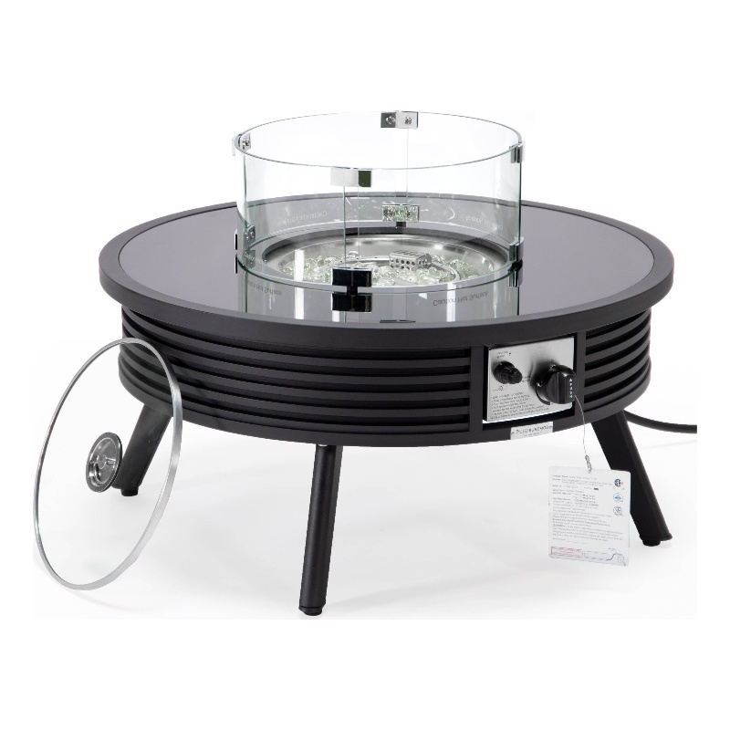 Leisuremod Walbrooke Round Patio Fire Pit Table with Aluminum Slats Frame Black