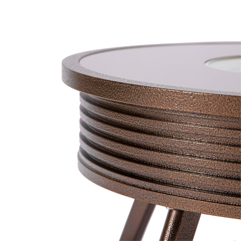 Leisuremod Walbrooke Round Patio Fire Pit Table with Aluminum Slats Frame Brown