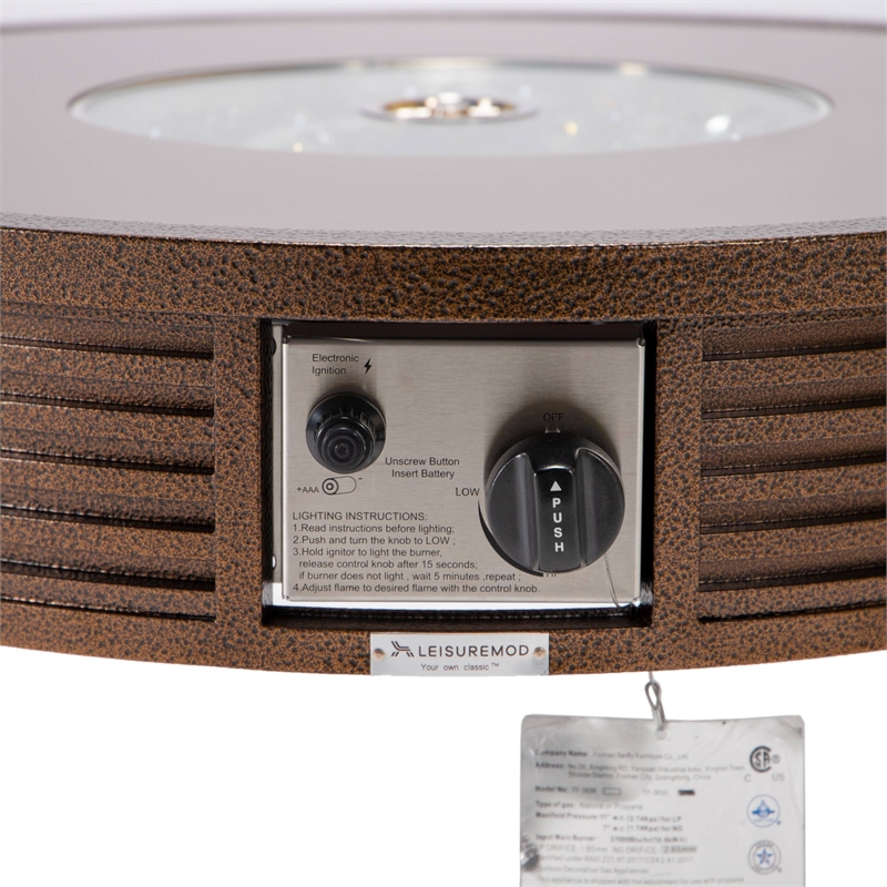 Leisuremod Walbrooke Round Patio Fire Pit Table with Aluminum Slats Frame Brown