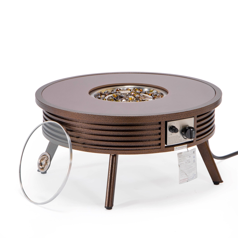 Leisuremod Walbrooke Round Patio Fire Pit Table with Aluminum Slats Frame Brown