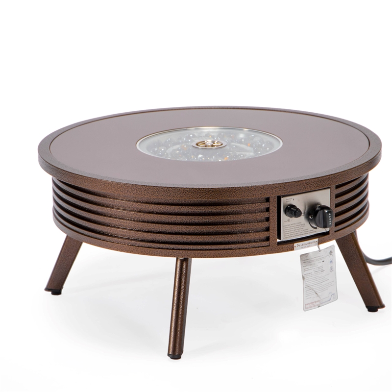 Leisuremod Walbrooke Round Patio Fire Pit Table with Aluminum Slats Frame Brown