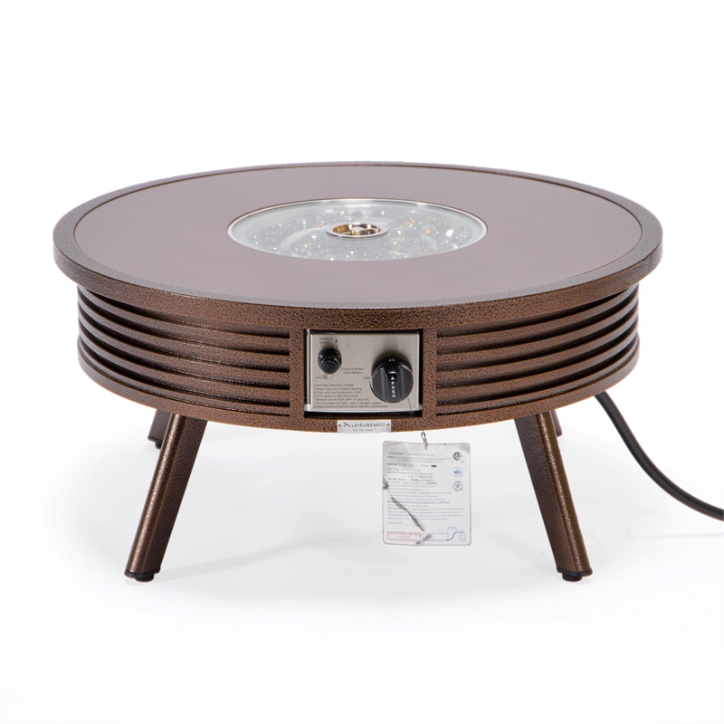 Leisuremod Walbrooke Round Patio Fire Pit Table with Aluminum Slats Frame Brown