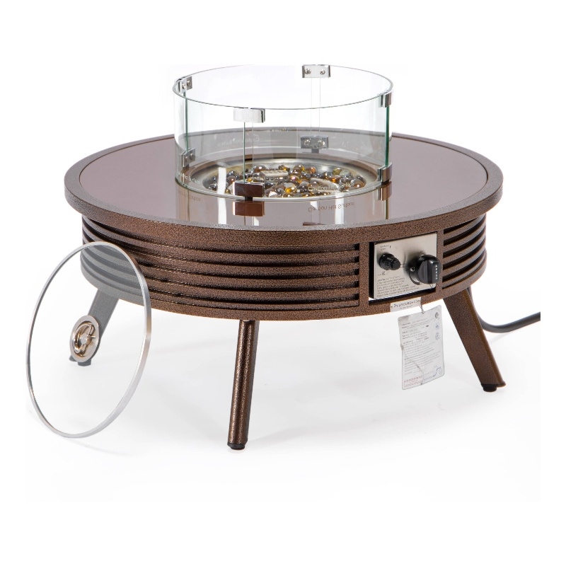 Leisuremod Walbrooke Round Patio Fire Pit Table with Aluminum Slats Frame Brown